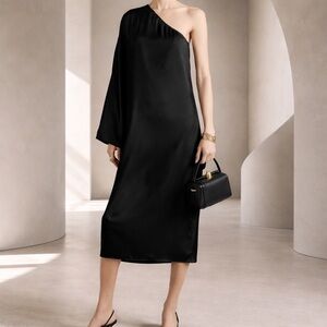 Anine Bing Rowan one sleeve silk midi dress. Xs petite